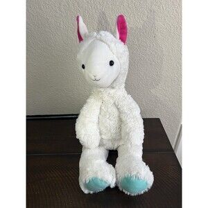 Pottery Barn Kids Llama Rare Retired Plush Stuffed Animal Pink Ears Blue Feet